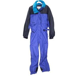 Columbia Snowsuit Large Blue Teal Colorblock Vintage 90s Ski Wear Winter Outdoor